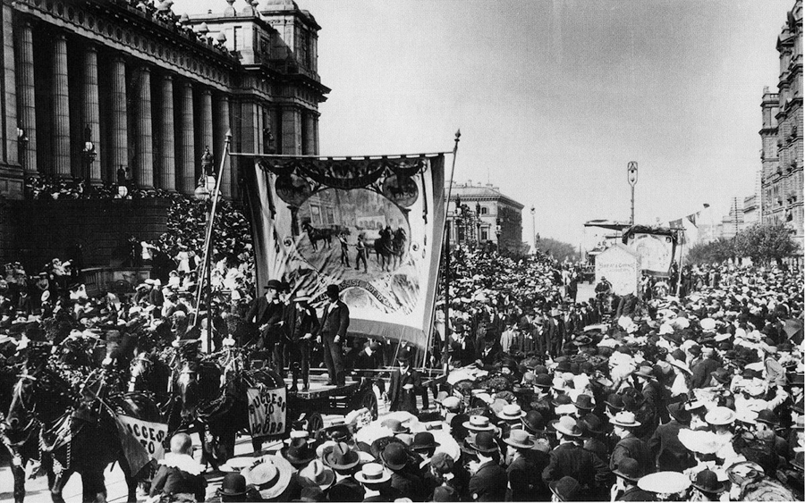 Melbourne eight-hour day march, 1900 (via Wikimedia Commons)