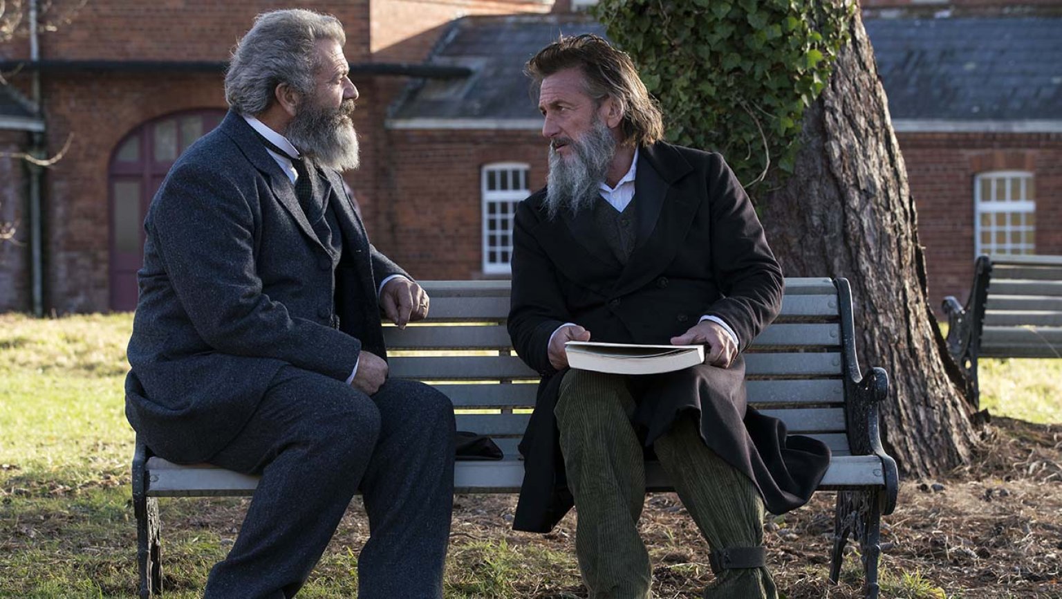 Mel Gibson as S and Sean Penn as William Chestor Minor in The Professor and the Madman (photograph via Transmission Films)