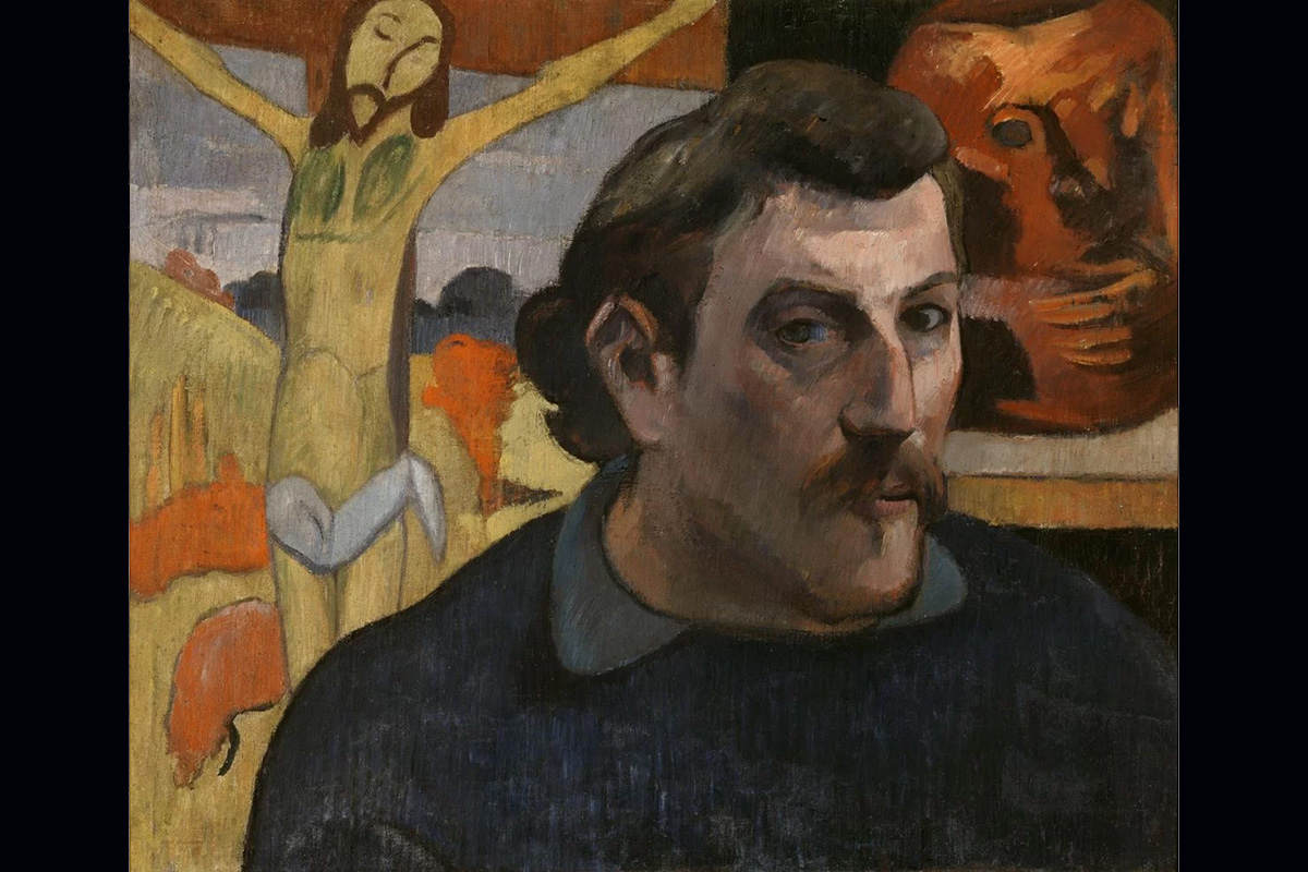 Paul Gauguin, Portrait of the artist with ‘The yellow Christ’ (Portrait de l’artiste au ‘Christ jaune’), 1890–91, Musée d’Orsay, Paris, purchased with the participation of Philippe Meyer and Japanese sponsorship coordinated by the daily Nikkei 1993 (photograph by GrandPalaisRmn (musée d'Orsay) / René-Gabriel Ojeda and courtesy of National Gallery of Australia)